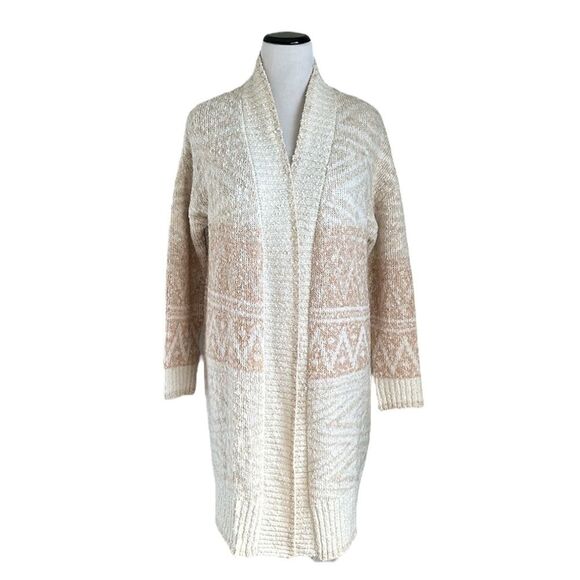 Joie Longline Nordic Cream & Tan Wool Blend Duster Cardigan Sweater Medium - Picture 1 of 10